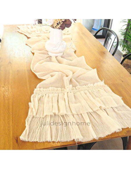 Camino de Mesa 2mts Gasa Natural Con Volados - Juli Design Home