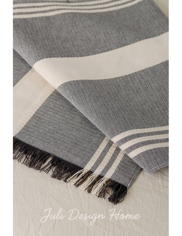 Camino de Mesa Rústico Delfina Natural con Negro - Juli Design Home