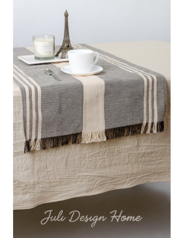 Camino de Mesa Rústico Delfina Natural con Negro - Juli Design Home