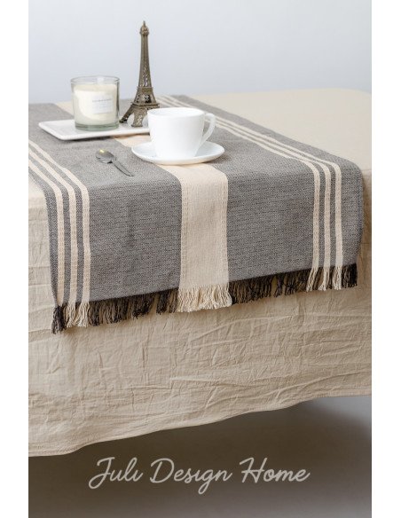 Camino de Mesa Rústico Delfina Natural con Negro - Juli Design Home