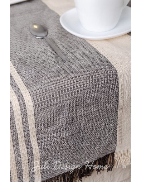 Camino de Mesa Rústico Delfina Natural con Negro - Juli Design Home