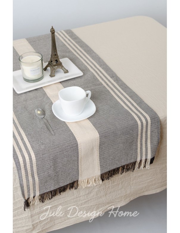 Camino de Mesa Rústico Delfina Natural con Negro - Juli Design Home