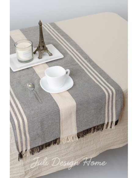 Camino de Mesa Rústico Delfina Natural con Negro - Juli Design Home