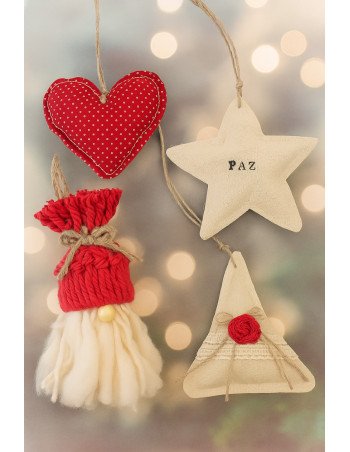 Set x4 Adornos Navidad (Rojo - Natural) - Juli Design Home
