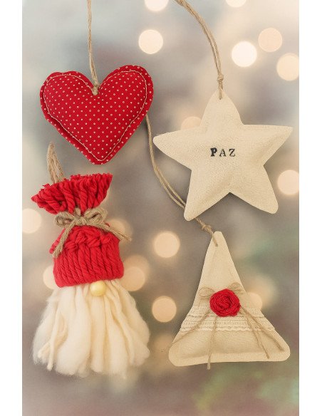 Set x4 Adornos Navidad (Rojo - Natural) - Juli Design Home