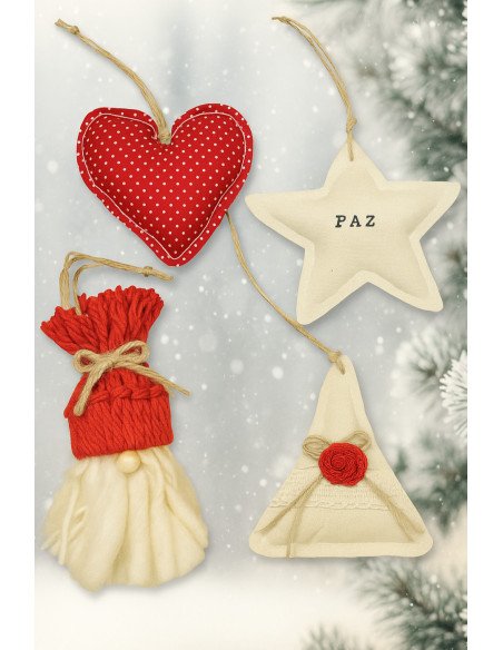 Set x4 Adornos Navidad (Rojo - Natural) - Juli Design Home