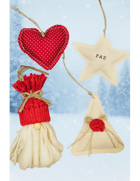 Set x4 Adornos Navidad (Rojo - Natural) - Juli Design Home