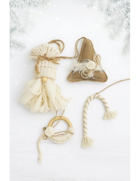 Set x4 Adornos Navidad (Natural - Arpillera) - Juli Design Home