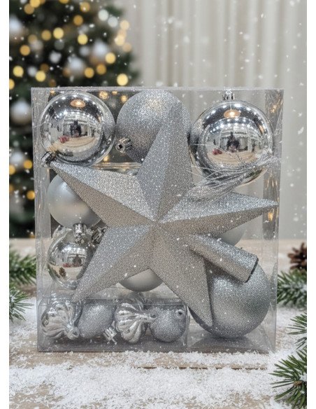 Set Adornos Navidad Plateado (18 piezas) - Juli Design Home