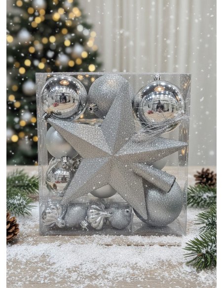 Set Adornos Navidad Plateado (18 piezas) - Juli Design Home