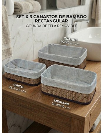 Set x 3 Canastos de Bamboo Rectangular - Juli Design Home 2
