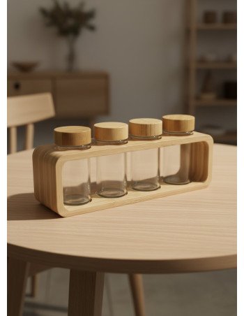 Set Especiero Vidrio x4 Base Bambu - Juli Design Home 2