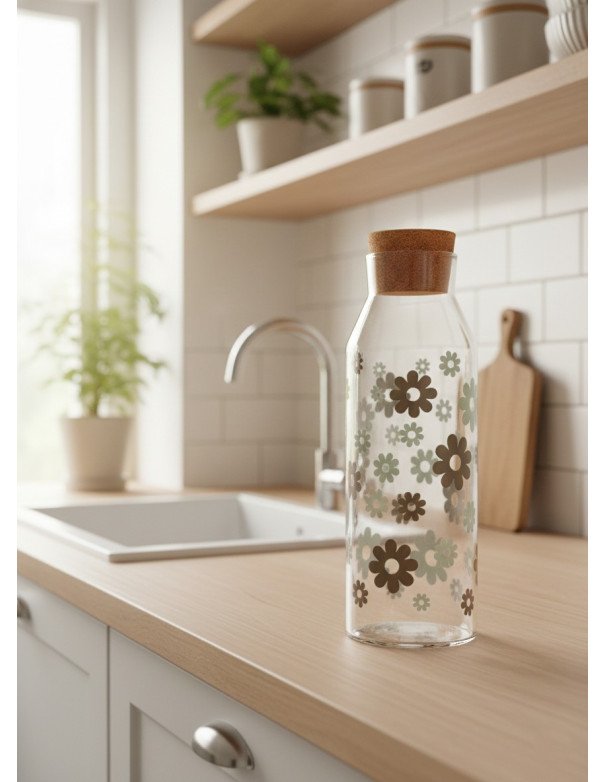 Botella De Vidrio Flores Tapa de Corcho - Juli Design Home